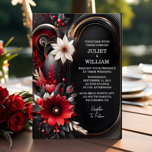 As Ruby Thick Claret White Heart Red Black Wedding Invitation (Creator Uploaded)