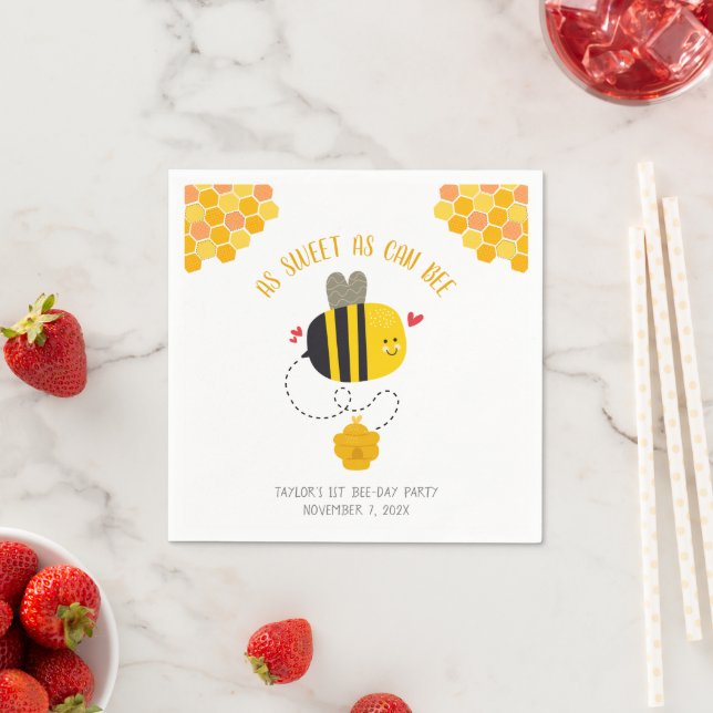 As Sweet As Can Bee Themed Cute Kawaii Birthday Napkin (Insitu)