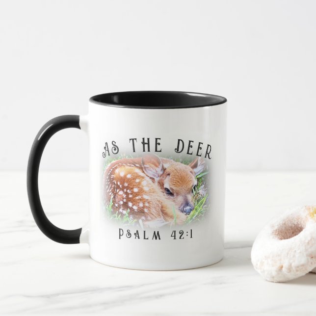 As The Deer Psalm 42:1 Baby Fawn Christian Mug (With Donut)