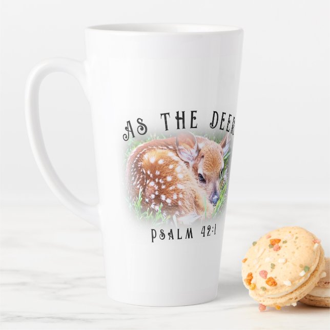 As The Deer Psalm 42:1 Sweet Baby Fawn Christian Latte Mug (In Situ)