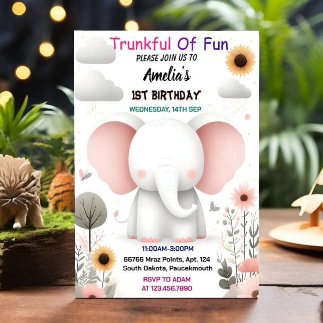 As Wood White Elephant Birthday First 1st Birthday Invitation (Creator Uploaded)