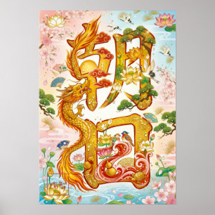 Asahi: Elegant Calligraphy "Morning Sun" Art Poster
