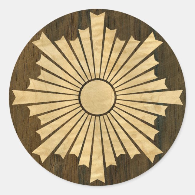 Asahiko Kamon Japanese Family Crest Wood Veneer Classic Round Sticker (Front)