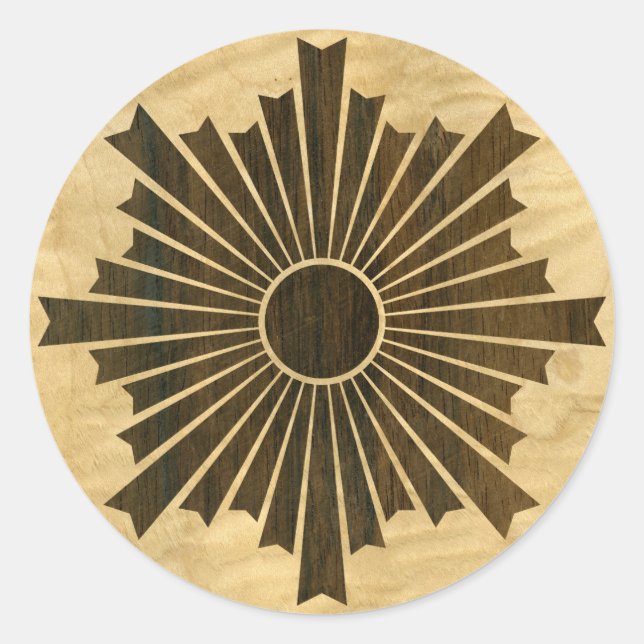 Asahiko Kamon Japanese Family Crest Wood Veneer Classic Round Sticker (Front)