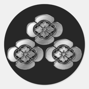 Asakura Clan Kamon Silver Chrome Classic Round Sticker
