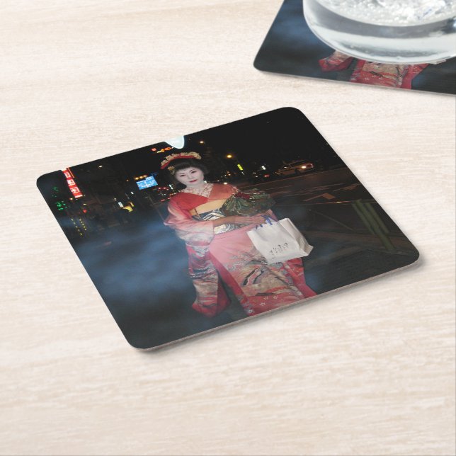 Asakusa Geisha Neo Tokyo Square Paper Coaster (Angled)