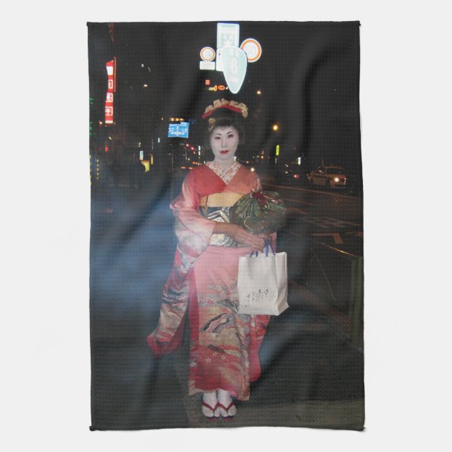 Asakusa Geisha Neo Tokyo Tea Towel (Vertical)