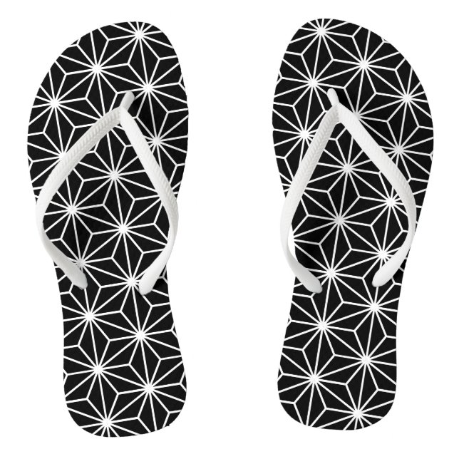 Asanoha Black and White Pattern Flip Flops (Footbed)