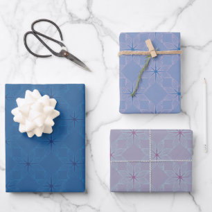 Asanoha Floral Pattern   Blue & Lilac  Wrapping Paper Sheet