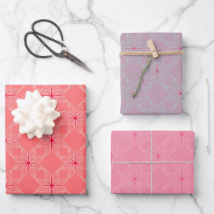 Asanoha Floral Pattern   Blush & Berry  Wrapping Paper Sheet