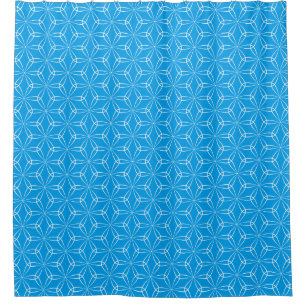 Asanoha Style V2 - White on Blue 009dea Shower Curtain