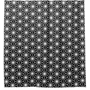 Asanoha Style - White on Black Shower Curtain
