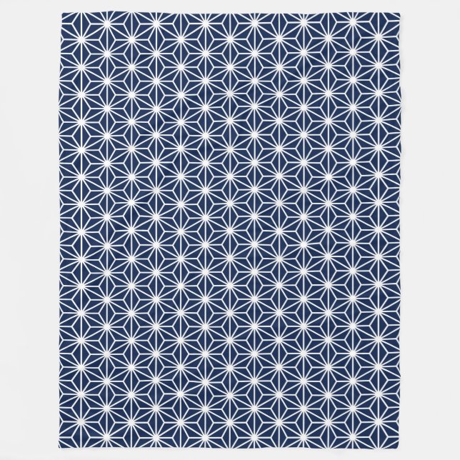 Asanoha Style - White on Dk Blue 001744 Fleece Blanket (Front)