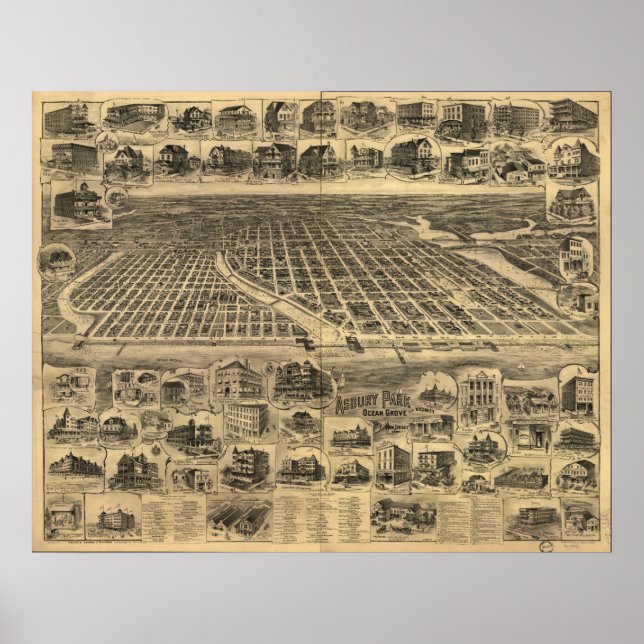 Asbury Park New Jersey 1897 Antique Panoramic Map Poster (Front)