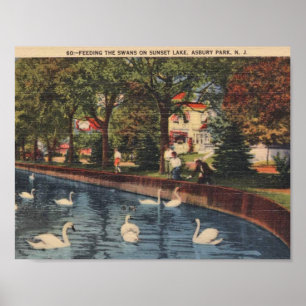 Asbury Park, New Jersey, Feeding the Swans, 1940s Poster