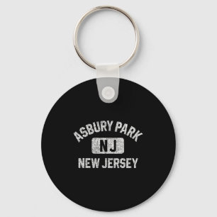 Asbury Park New Jersey Gym Style Distressed White  Key Ring