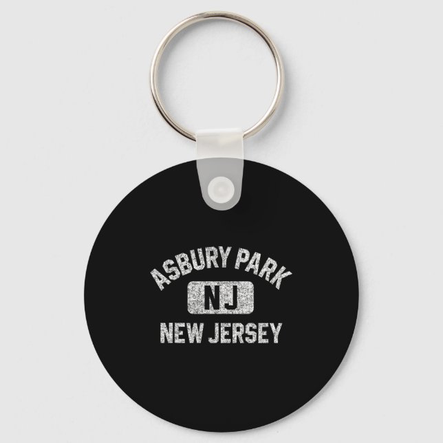 Asbury Park New Jersey Gym Style Distressed White  Key Ring (Front)