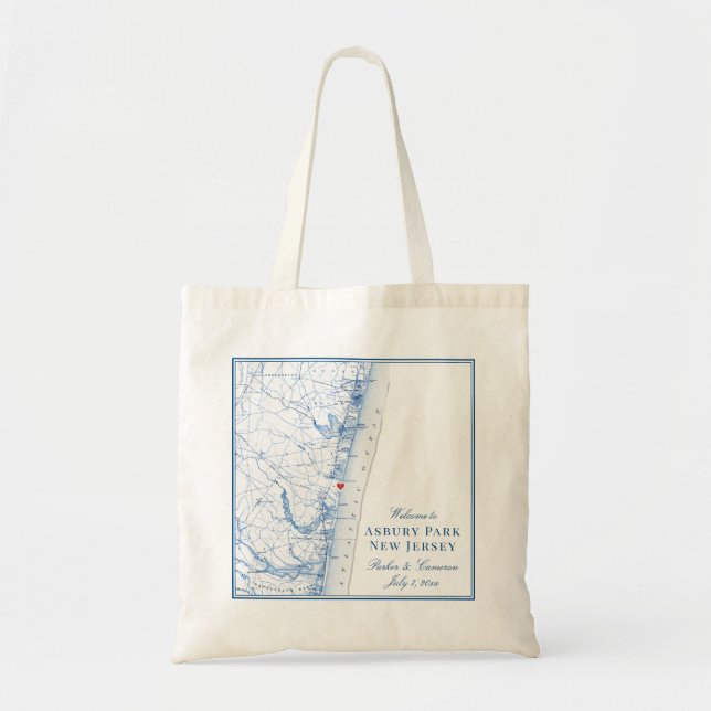 Asbury Park New Jersey Map Elegant Wedding Favour Tote Bag (Front)