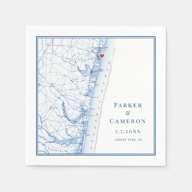 Asbury Park New Jersey Map Elegant Wedding Napkin (Front)
