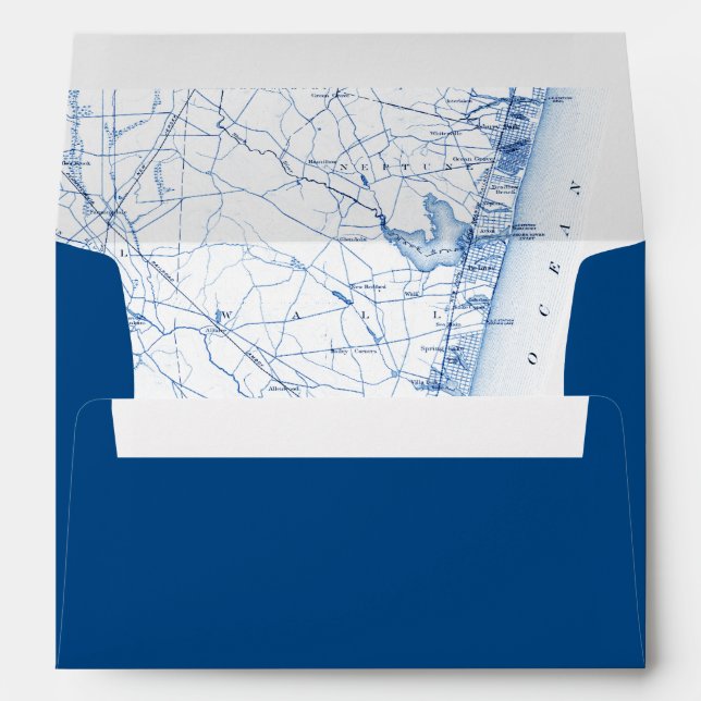 Asbury Park New Jersey Map Navy Blue Wedding Envelope (Back (Bottom))
