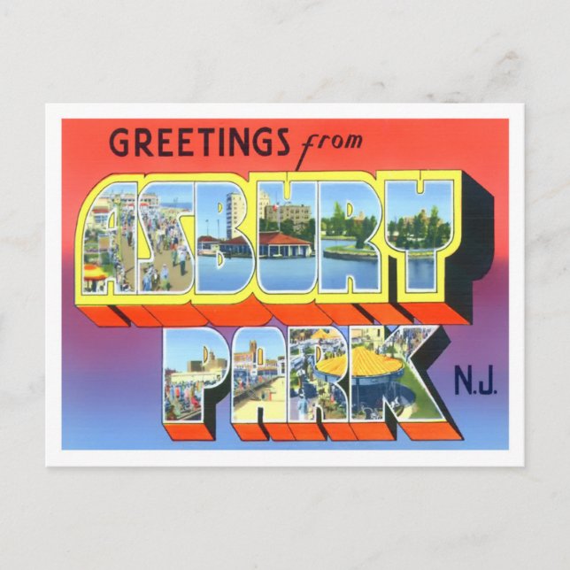 Asbury Park, New Jersey Vintage Big Letters Postcard (Front)