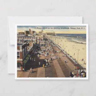 Asbury Park NJ, A Happy Boardwalk Crowd 1950s Postcard
