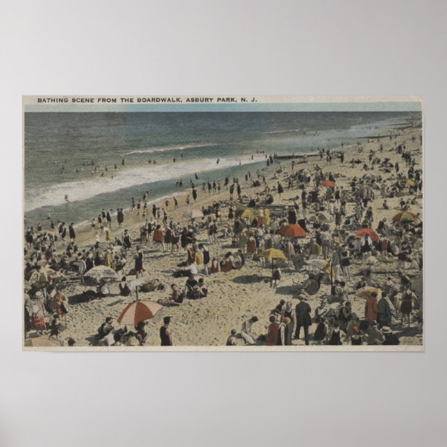 Asbury Park, NJ - Bathing Scene from Boardwalk Poster (Front)