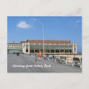 Asbury Park NJ Boardwalk - Man walking dog Postcard