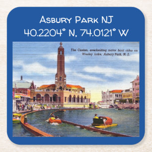 Asbury Park NJ Map Coordinates Vintage Style Square Paper Coaster