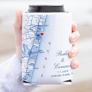 Asbury Park NJ Map Wedding Favour Navy Blue Drink Can Cooler