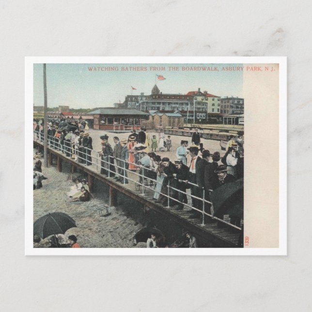 Asbury Park NJ, Watching Bathers, Boardwalk, 1906  Postcard (Front)