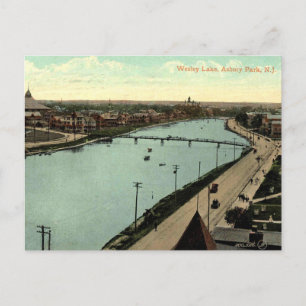 Asbury Park NJ, Wesley Lake View, 1908 Vintage Postcard