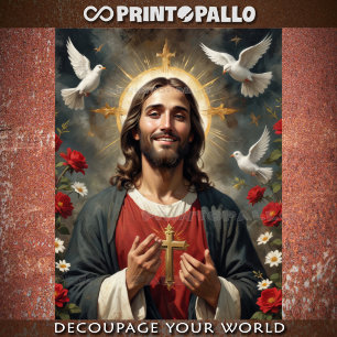 Ascended Jesus Christ with flowers and holy doves Tissue Paper