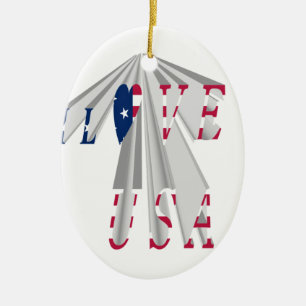 Ascending Patriotism: I Love USA Perspective Art Ceramic Tree Decoration