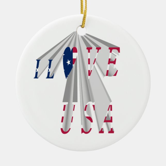 Ascending Patriotism: I Love USA Perspective Art Ceramic Tree Decoration (Front)
