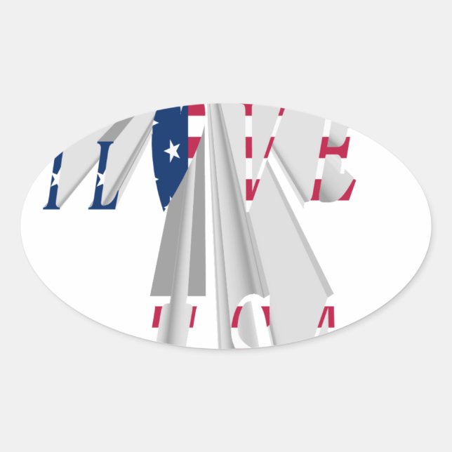 Ascending Patriotism: I Love USA Perspective Art Oval Sticker (Front)