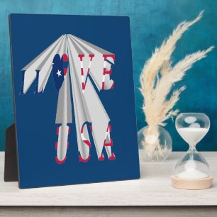 Ascending Patriotism: I Love USA Perspective Art Plaque