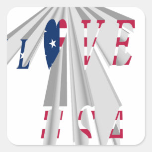 Ascending Patriotism: I Love USA Perspective Art Square Sticker