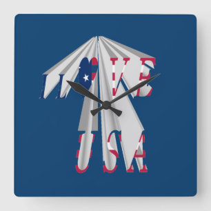 Ascending Patriotism: I Love USA Perspective Art Square Wall Clock