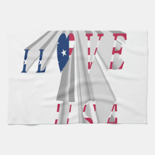 Ascending Patriotism: I Love USA Perspective Art Tea Towel