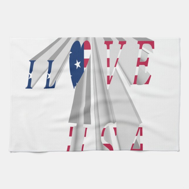 Ascending Patriotism: I Love USA Perspective Art Tea Towel (Horizontal)
