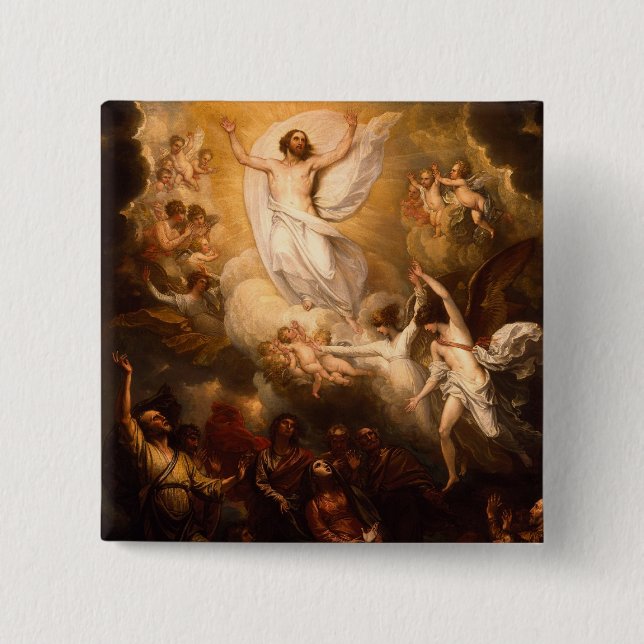 Ascension of Christ with Angels 15 Cm Square Badge (Front)