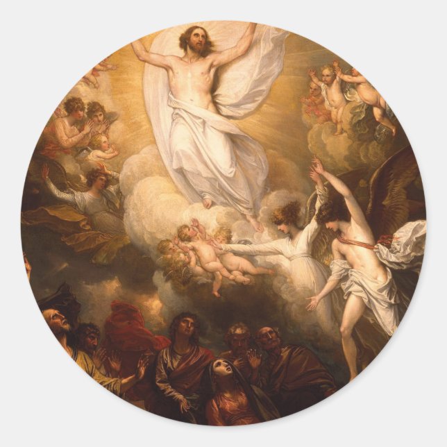 Ascension of Christ with Angels Classic Round Sticker (Front)
