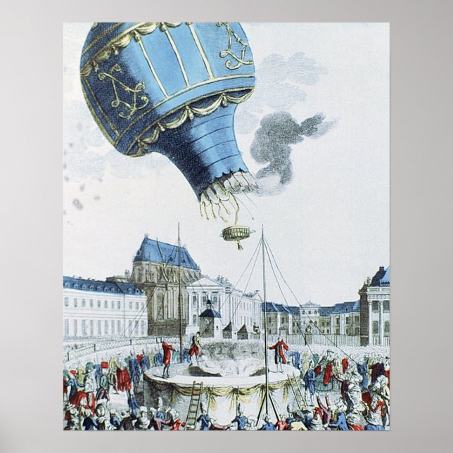 Ascent of the Montgolfier brothers hot-air balloon Poster (Front)