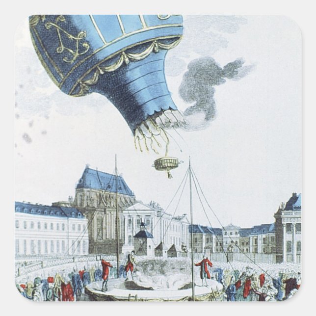 Ascent of the Montgolfier brothers hot-air balloon Square Sticker (Front)