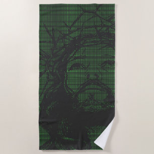 ASCII Art Jesus Crown Of Thorns John 19:30 Beach Towel