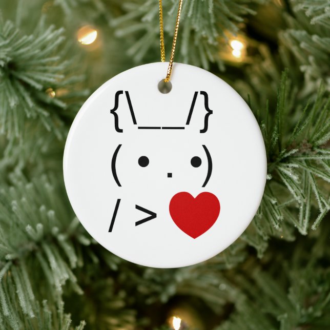 ASCII Text Art Bunny Rabbit Give Heart Ceramic Tree Decoration (Tree)
