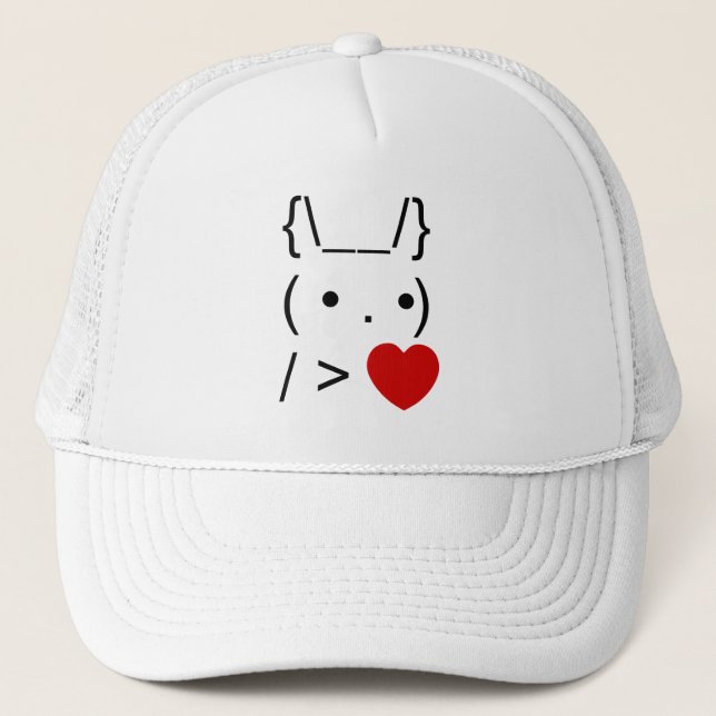 ASCII Text Art Bunny Rabbit Give Heart Trucker Hat (Front)