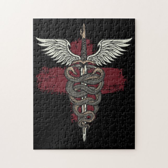 Asclepius Greek Mythology Medicine God Snake Rod Jigsaw Puzzle (Vertical)