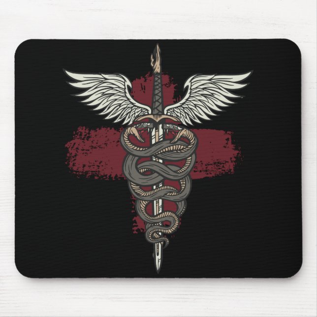 Asclepius Greek Mythology Medicine God Snake Rod Mouse Mat (Front)